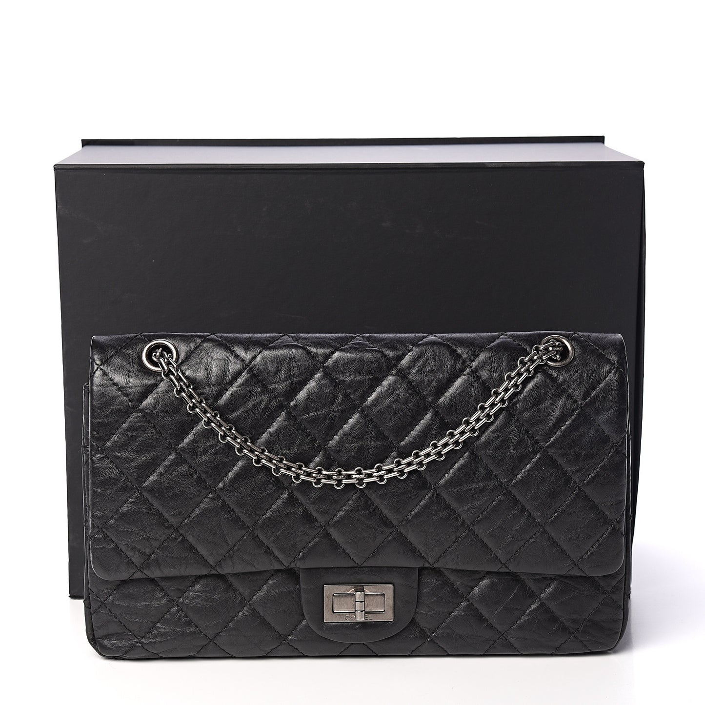 Aged Calfskin Quilted 2.55 Reissue 227 Flap Black
