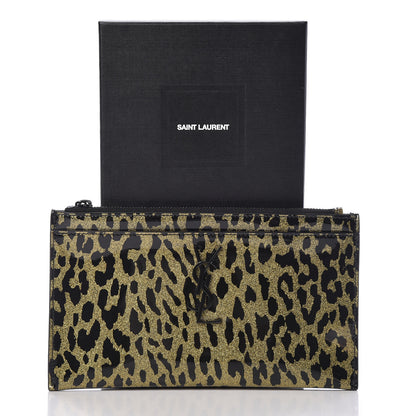 Saint Laurent Patent Glitter Leopard Monogram Zip Pouch Gold Black 7 of 7