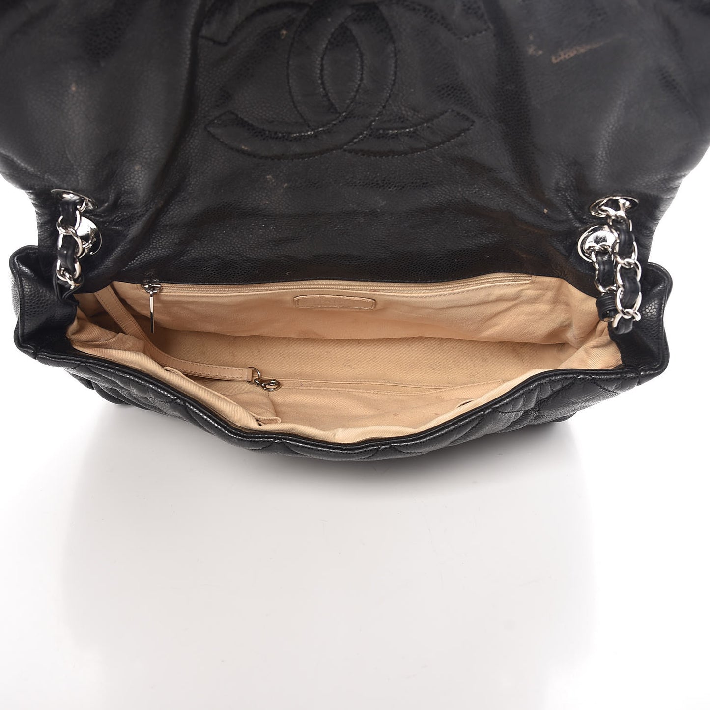 Glazed Caviar Medium Nature Flap Bag Black