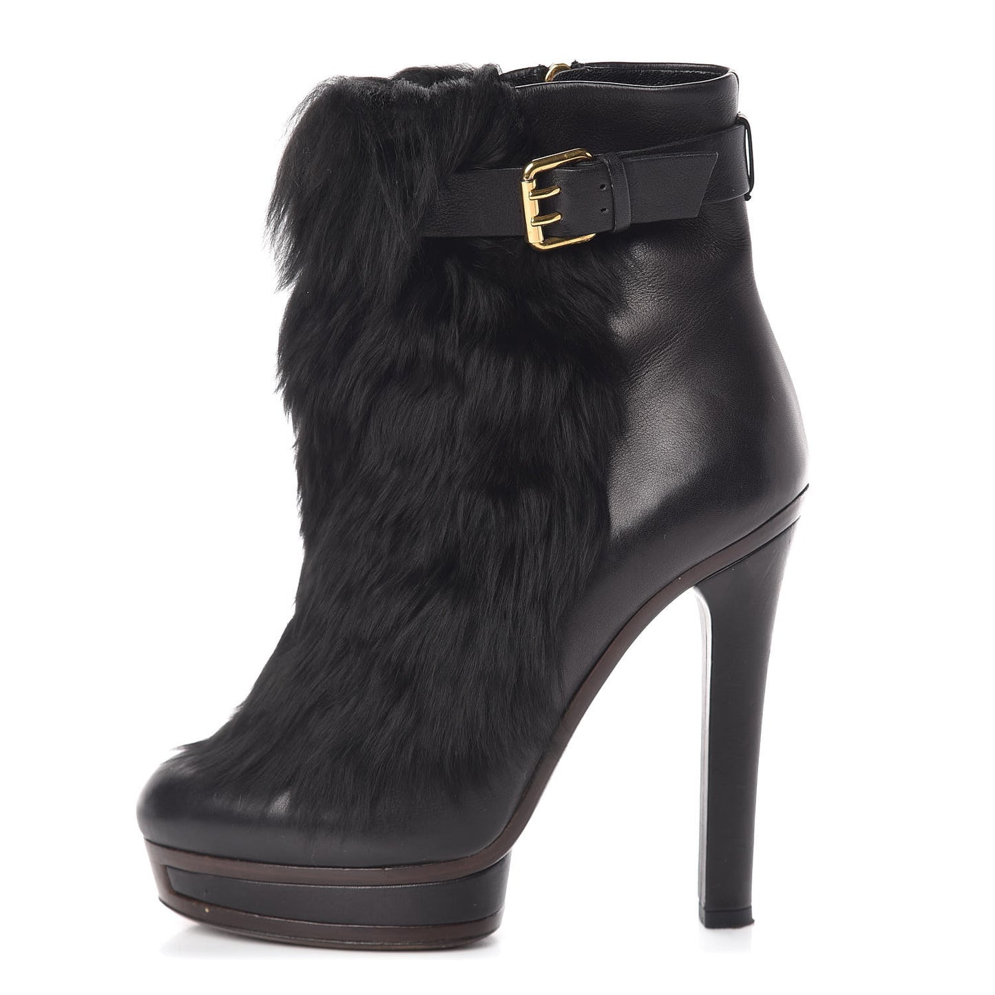 Alpaca Fur Lambskin Alyona Platform Ankle Boots 36 Black