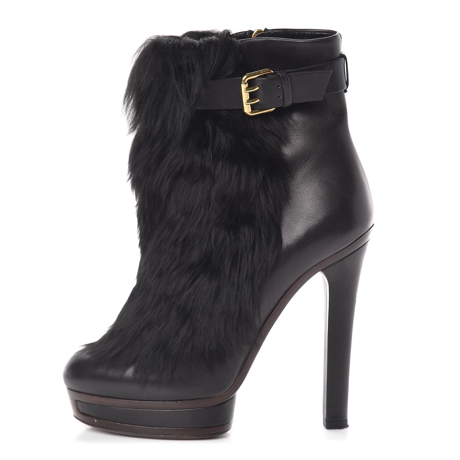 Gucci Alpaca Fur Lambskin Alyona Platform Ankle Boots 36 Black 1 of 15