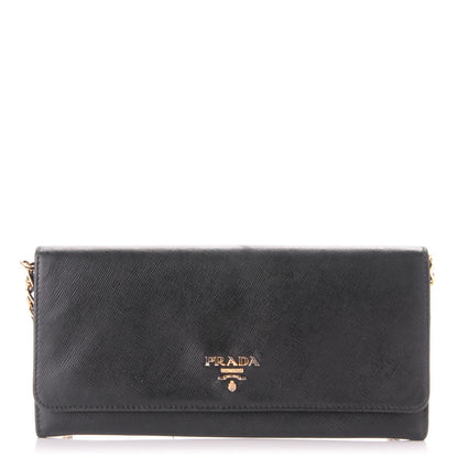 Prada Saffiano Metal Large Chain Wallet Nero Black 1 of 6
