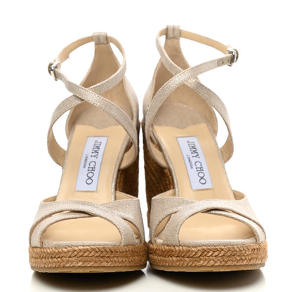 Jimmy Choo Metallic Linen Cork Alanah Wedge Sandals 38 Natural Silver 2 of 7