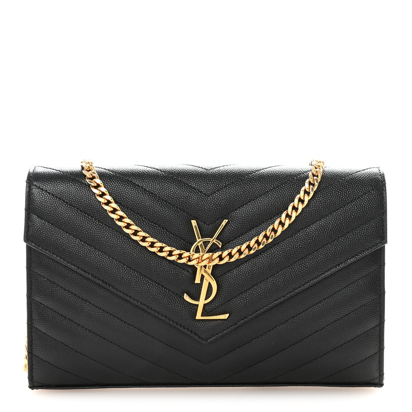 Grain De Poudre Matelasse Chevron Monogram Chain Wallet Black