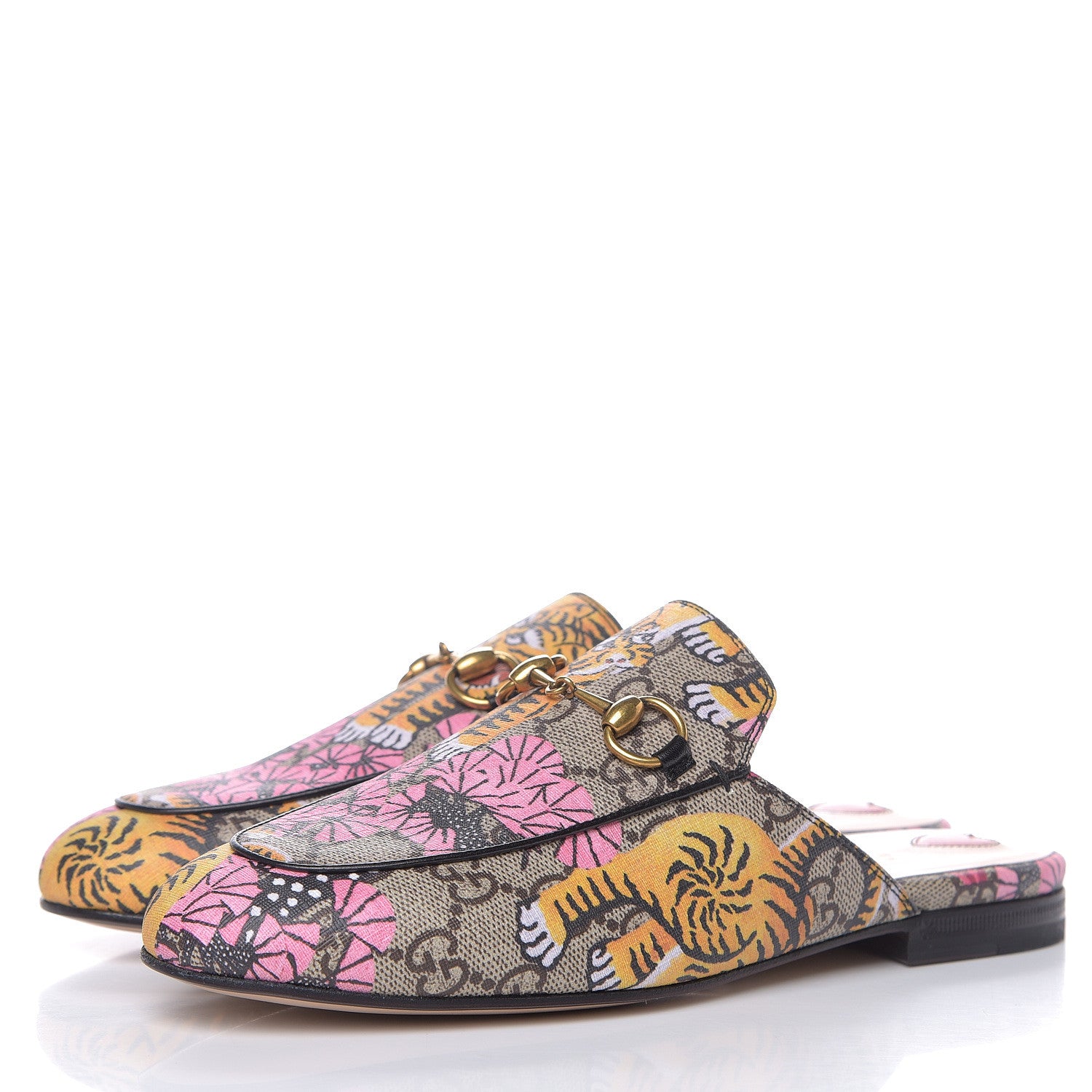Gucci GG Supreme Monogram Bengal Womens Princetown Slippers 36 Beige Crop Pink 3 of 9
