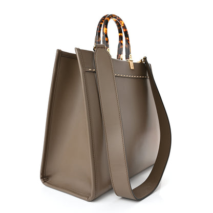 Fendi Vitello King Plexiglass Elaphe Python Print Logo Medium Fendi Sunshine Shopper Tote Tartufo Daisy Roccia 3 of 9
