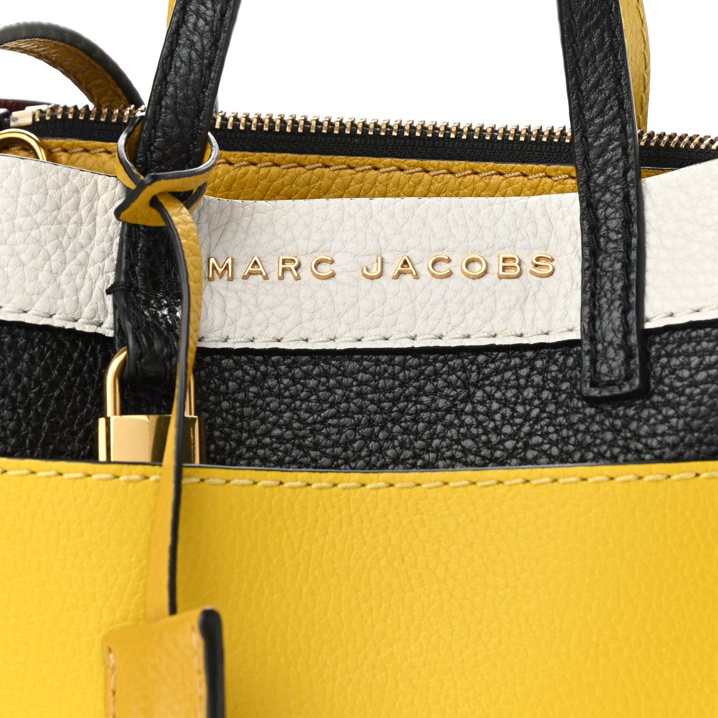 Grained Calfskin Colorblock Mini Grind Tote Yellow White Black