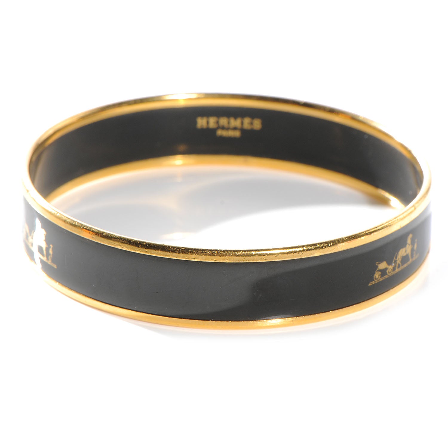 Hermes Enamel Narrow Caleche Bracelet 65 Black 1 of 5