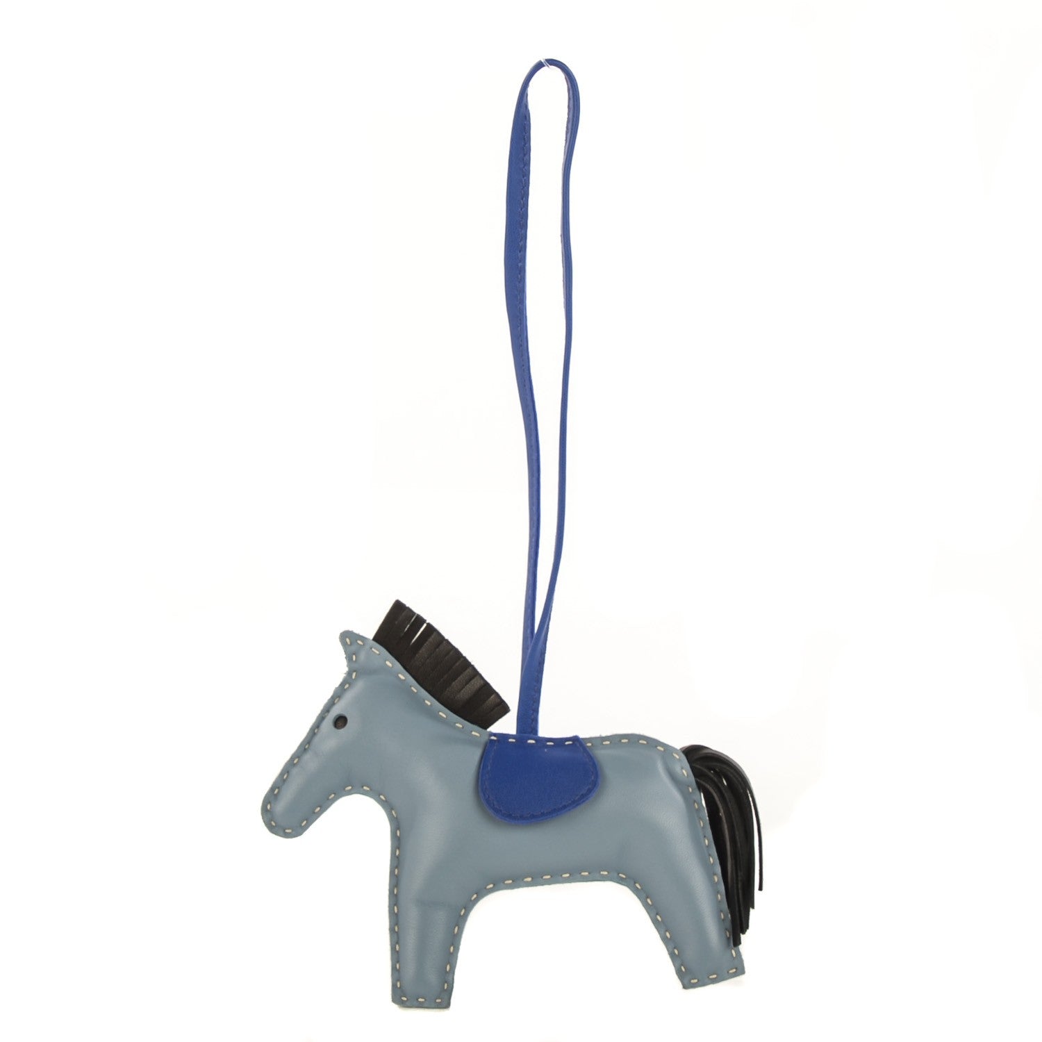 Hermes Milo Lambskin Grigri Rodeo Horse Bag Charm MM Bleu Lin Electrique Noir 1 of 4