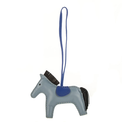 Hermes Milo Lambskin Grigri Rodeo Horse Bag Charm MM Bleu Lin Electrique Noir 1 of 4