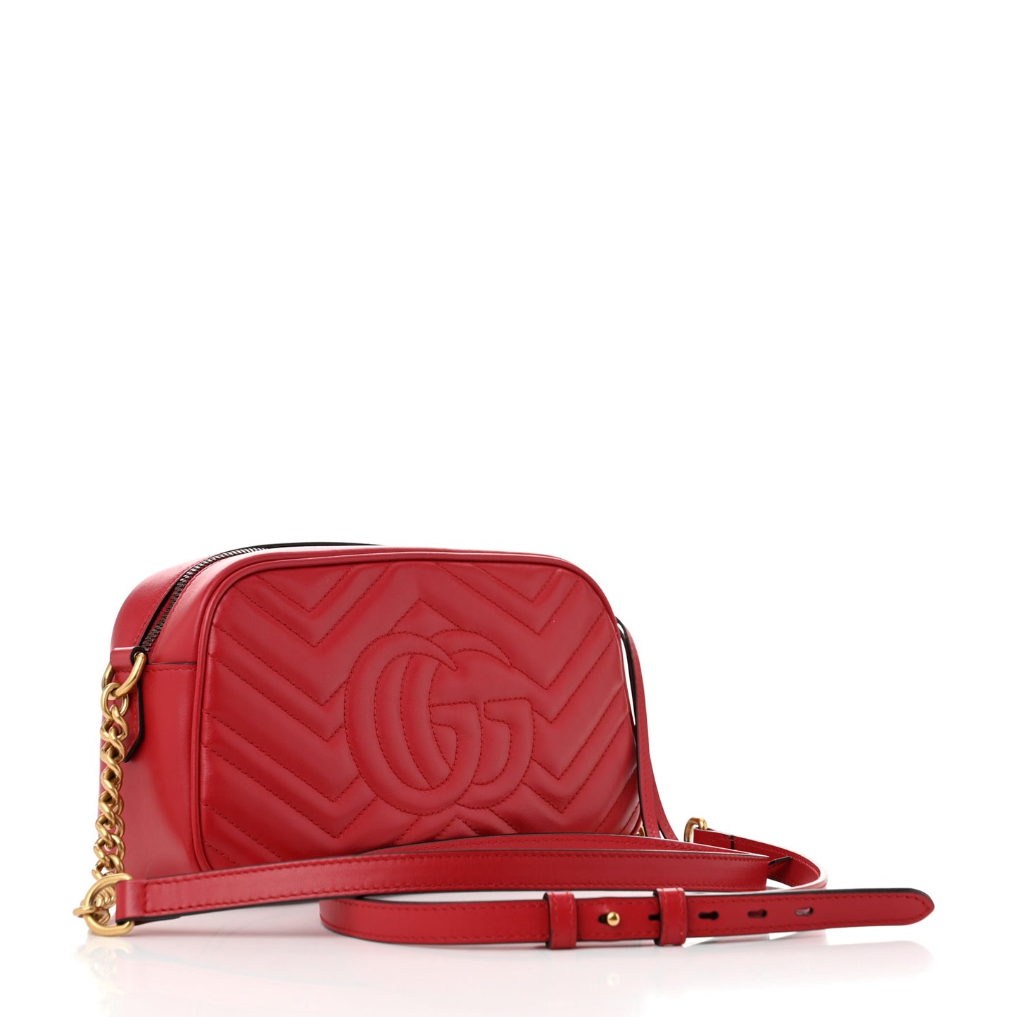 Calfskin Matelasse Small GG Marmont Chain Shoulder Bag Hibiscus Red