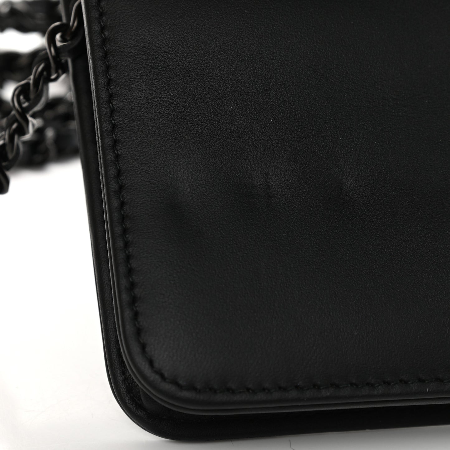 Calfskin Painted Chevron Embossed Boy Wallet On Chain WOC Black
