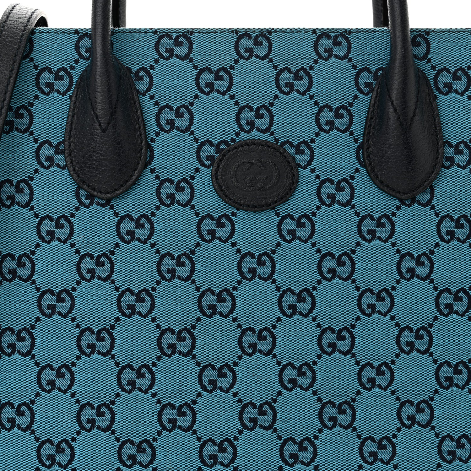 Gucci Monogram Multicolor Textured Dollar Calfskin Small Retro Interlocking G Tote Bag Light Blue 8 of 13
