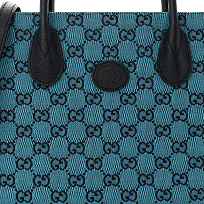 Gucci Monogram Multicolor Textured Dollar Calfskin Small Retro Interlocking G Tote Bag Light Blue 8 of 13