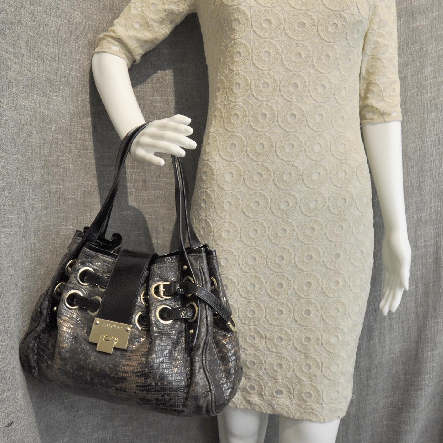 Jimmy Choo Lizard Embossed Leather Riki Bag 3 of 10