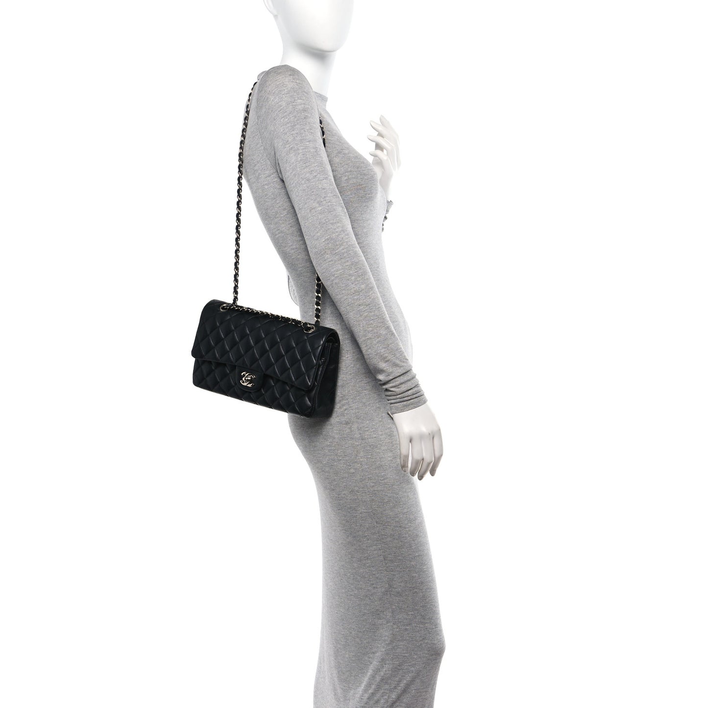 Lambskin Quilted Medium Double Flap Black