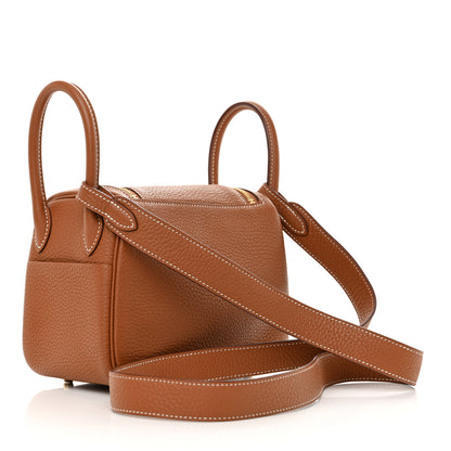 Hermes Taurillon Clemence Mini Lindy 20 Gold 3 of 11