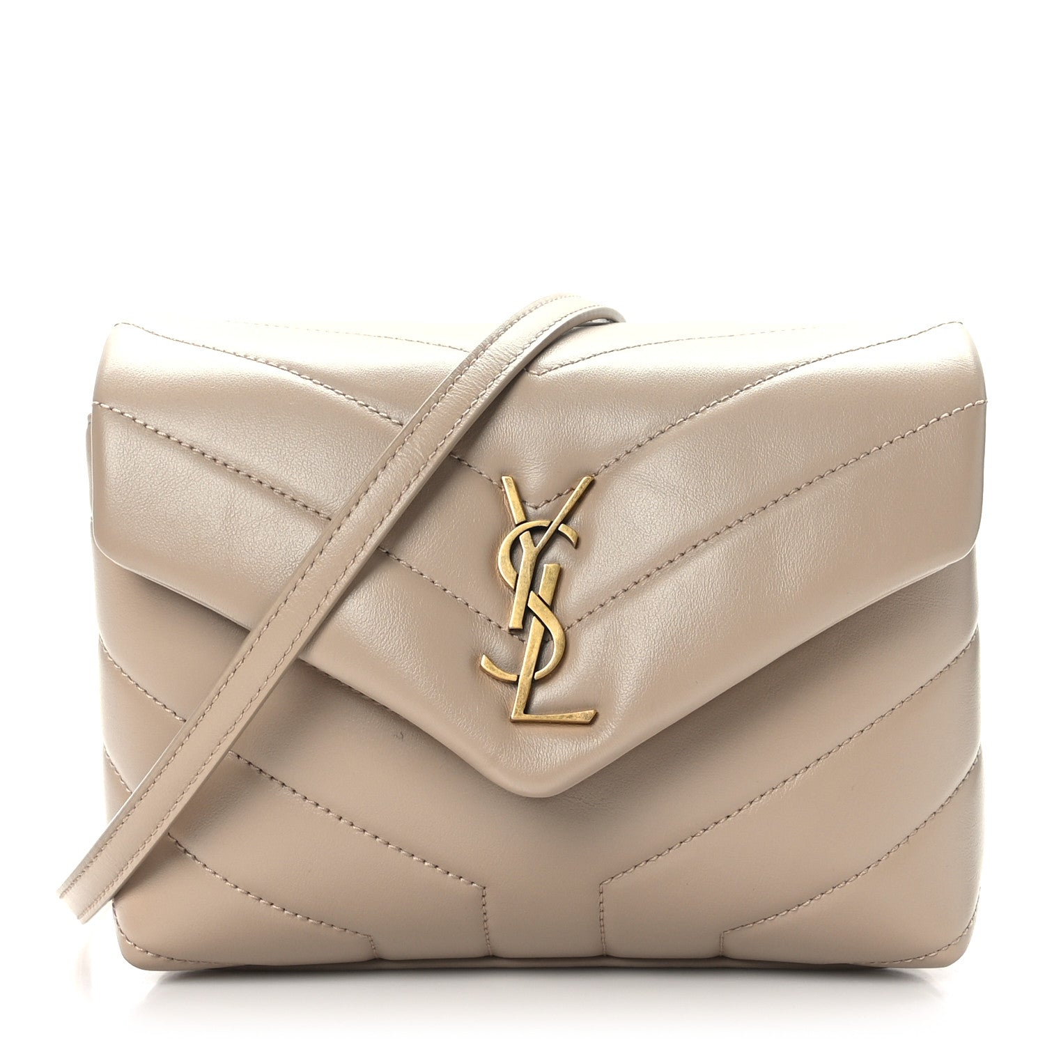Saint Laurent Calfskin Y Quilted Monogram Toy Loulou Crossbody Bag Dark Beige 1 of 9
