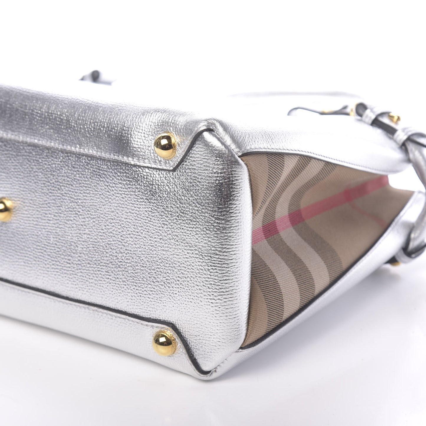 Metallic Grainy Calfskin House Check Medium Banner Tote Silver