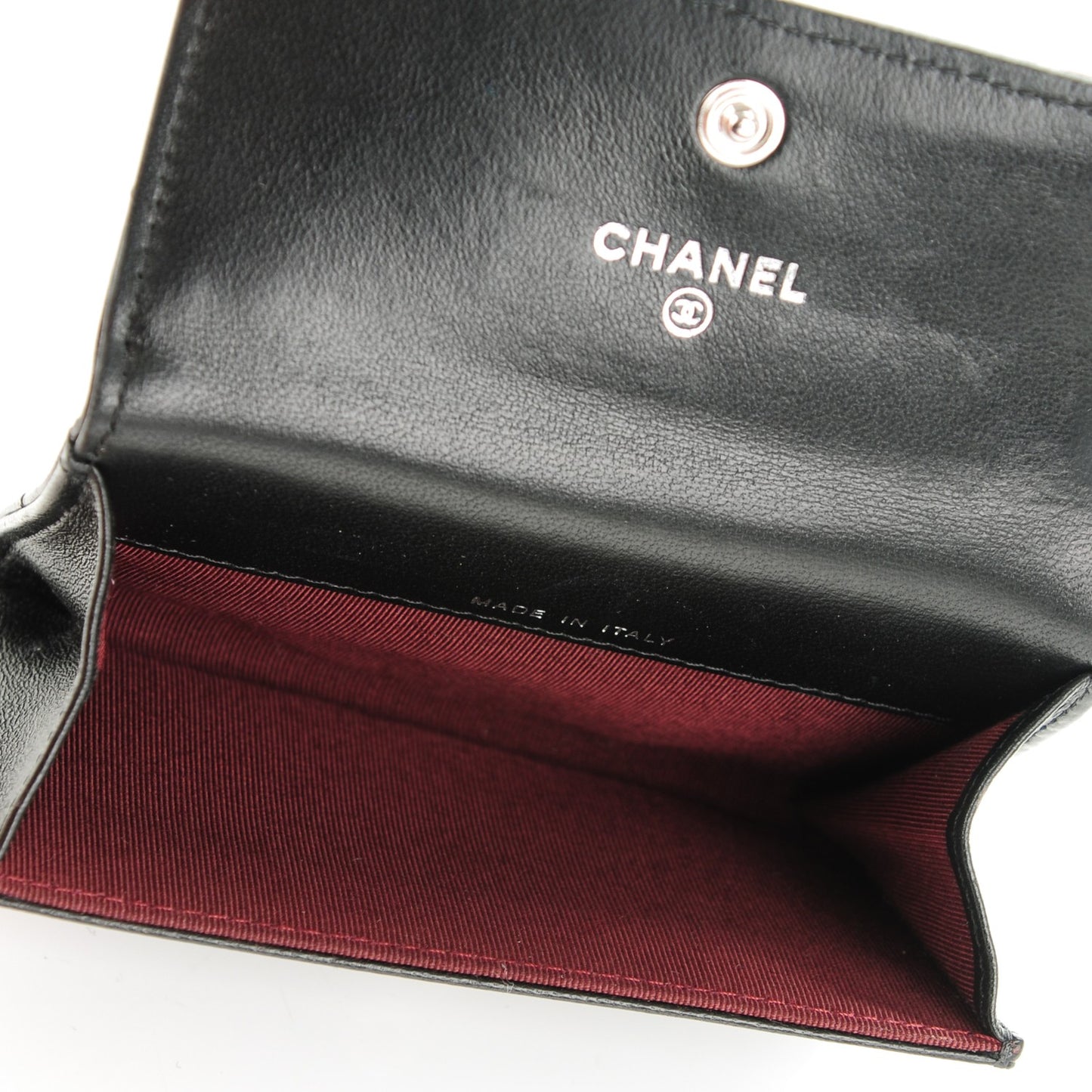 Lambskin Quilted Flap Card Holder Black