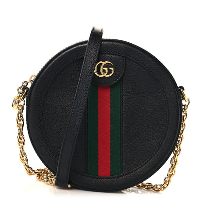 Gucci Grained Calfskin Web Mini Ophidia Round Shoulder Bag Black 1 of 10