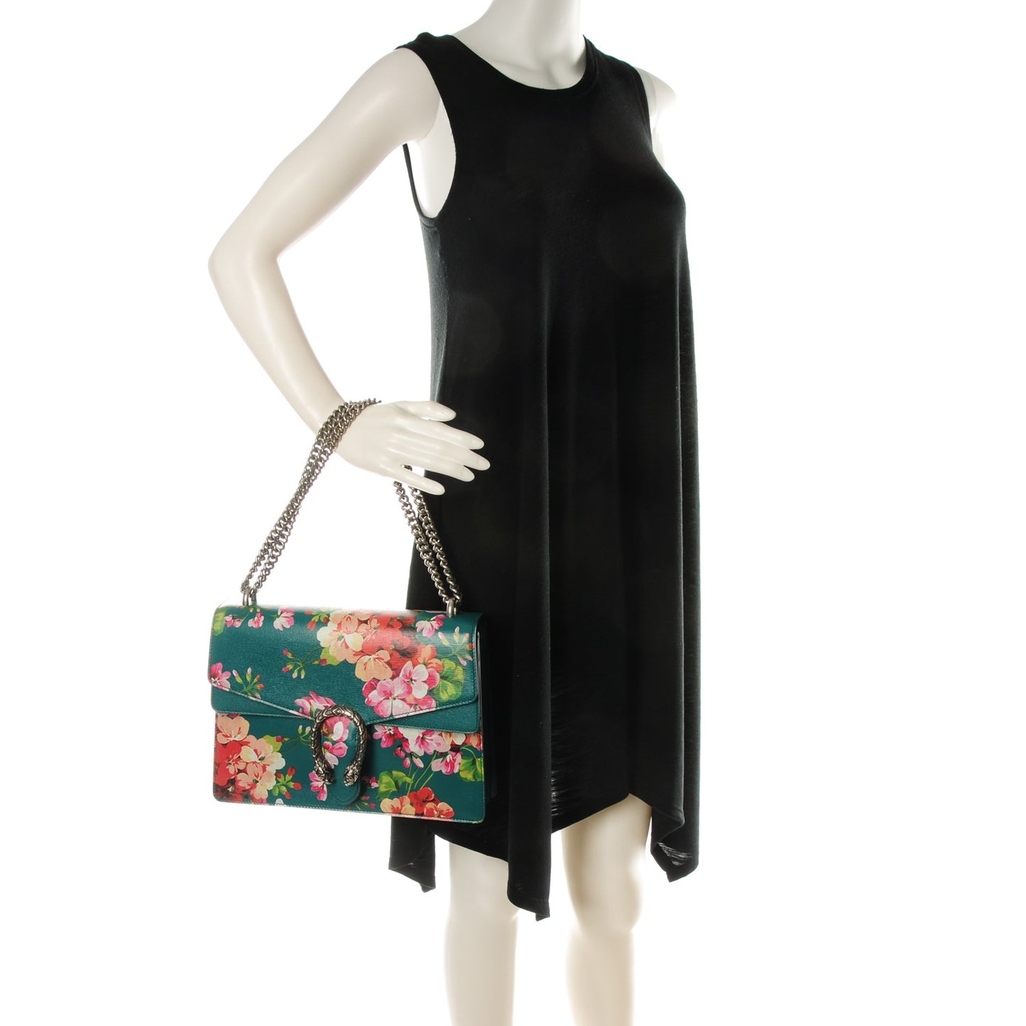 Calfskin Blooms Print Medium Dionysus Shoulder Bag Bright Emerald Multicolor