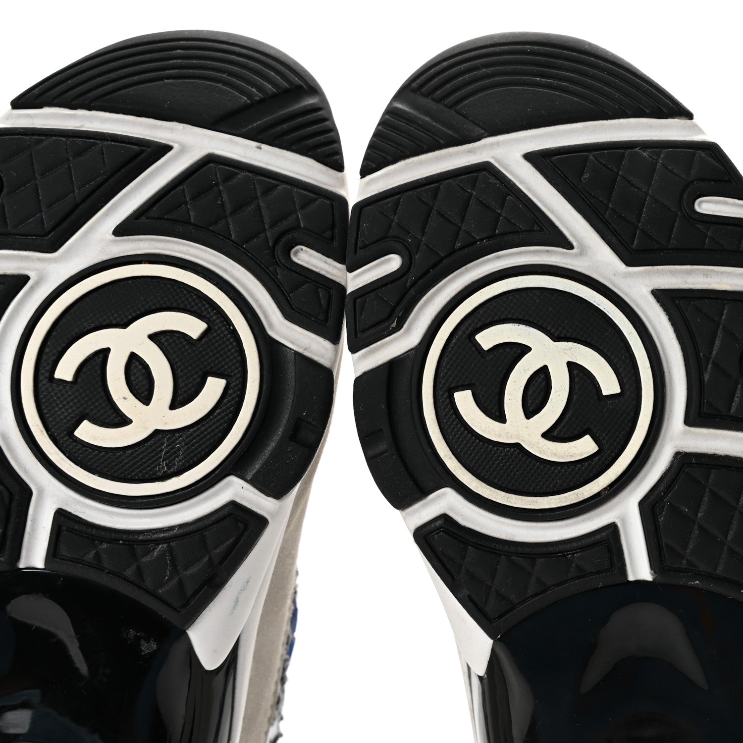 Chanel Tweed Suede Calfskin Womens CC Sneakers 36.5 Dark Blue Black Grey White 7 of 10