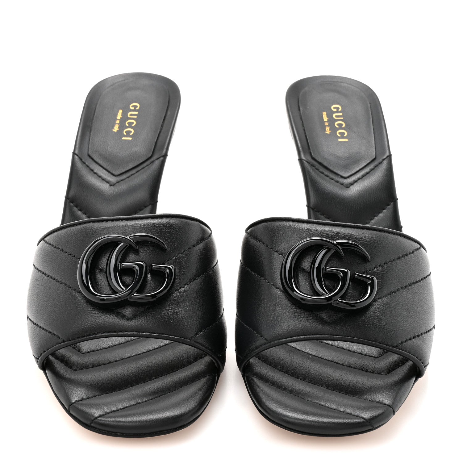 Gucci Nappa Matelasse Monochrome GG Marmont 75mm Slide Sandals 36.5 Black 3 of 10