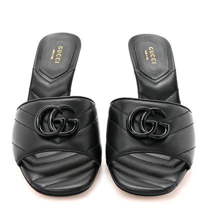 Gucci Nappa Matelasse Monochrome GG Marmont 75mm Slide Sandals 36.5 Black 3 of 10