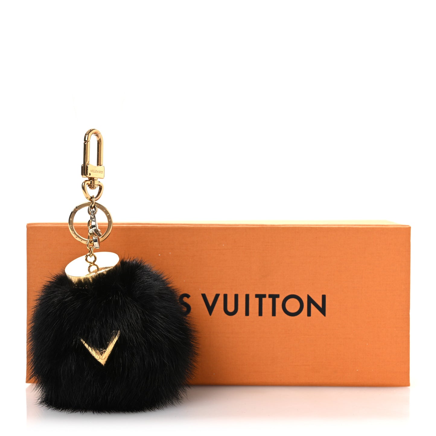 Mink Fur Bubble V Bag Charm Key Holder Black