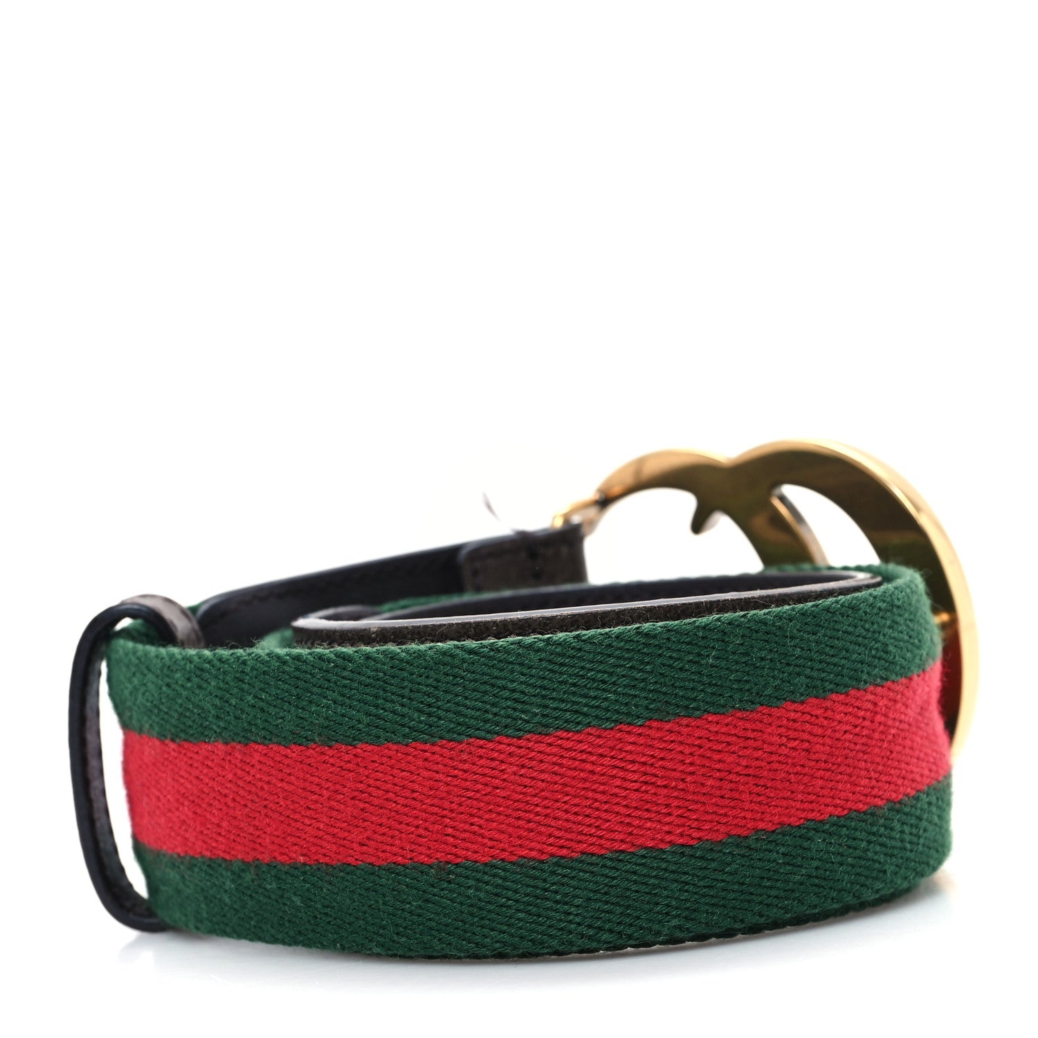 Gucci Nylon Textured Dollar Calfskin Double G Web 40mm Belt 80 32 Green Red Dark Cocoa 2 of 5