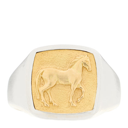 David Yurman Sterling Silver 18K Yellow Gold Petrvs Horse Signet Ring 58 8.5 1 of 5