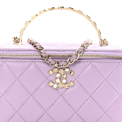 Chanel Lambskin Quilted Baguette Crystal Top Handle Vanity Case With Chain Purple 17 of 23