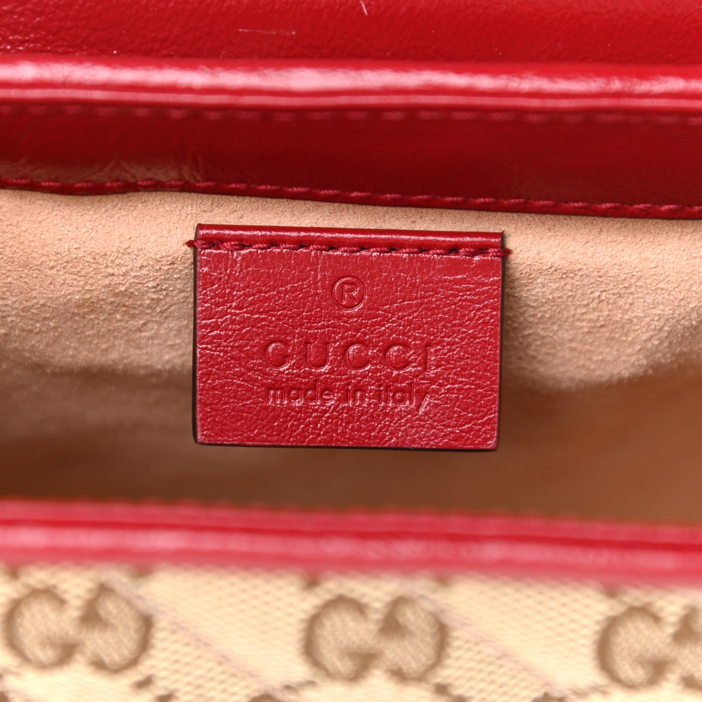 Monogram Glazed Calfskin Matelasse Diagonal Mini GG Marmont Top Handle Shoulder Bag Beige Ebony New Cherry Red
