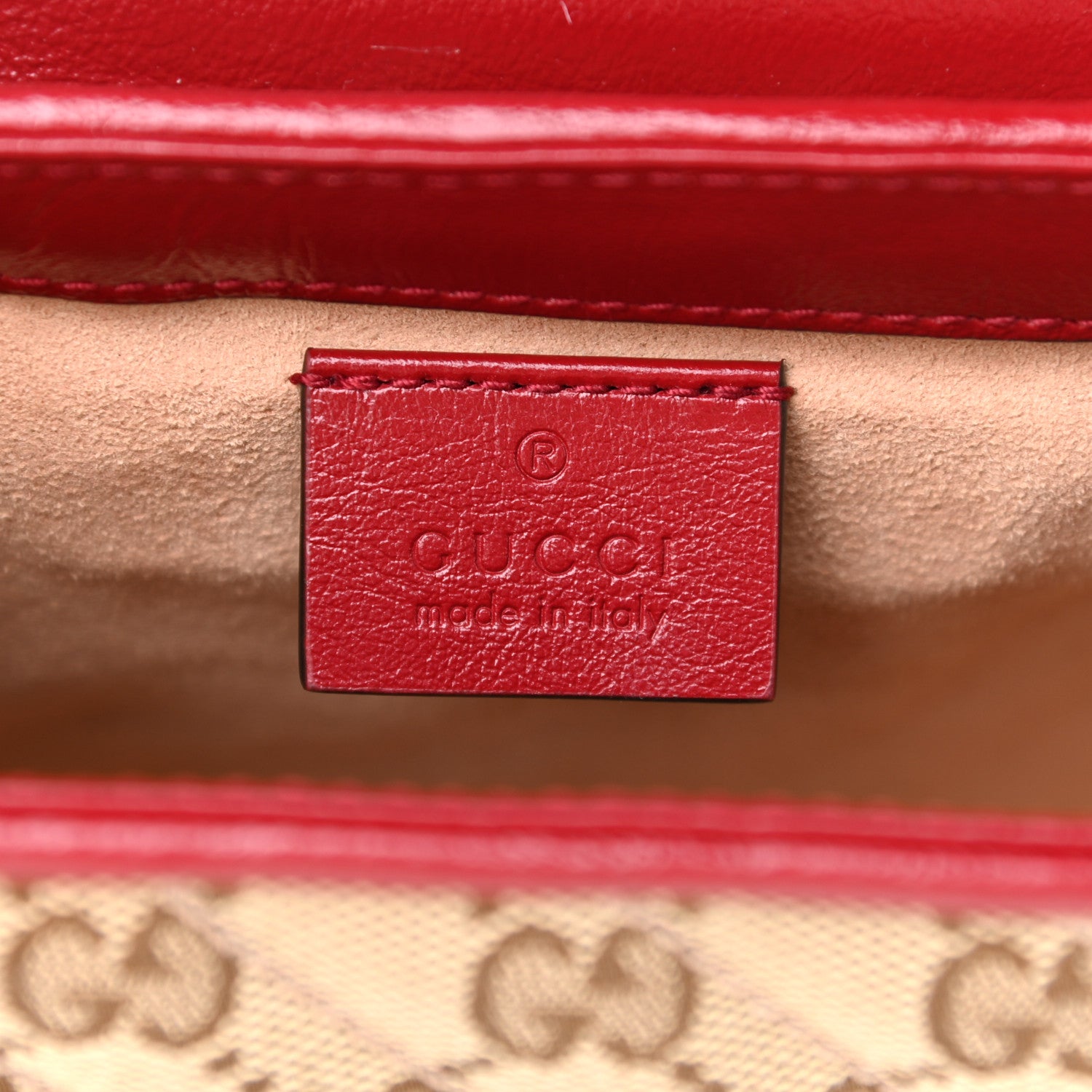Gucci Monogram Glazed Calfskin Matelasse Diagonal Mini GG Marmont Top Handle Shoulder Bag Beige Ebony New Cherry Red 7 of 12