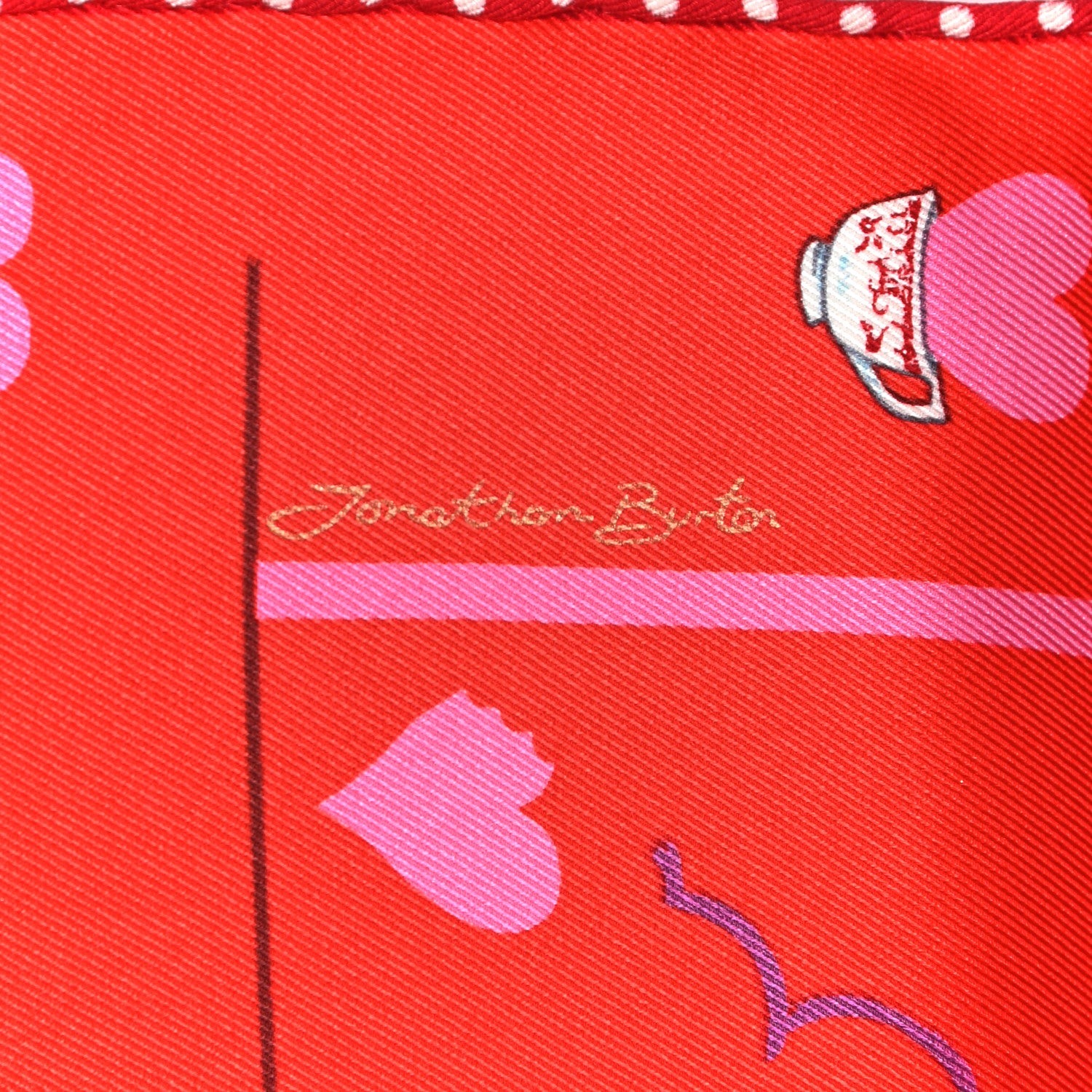 Hermes Silk Tea Time Scarf 70 Rouge Rose White 4 of 5
