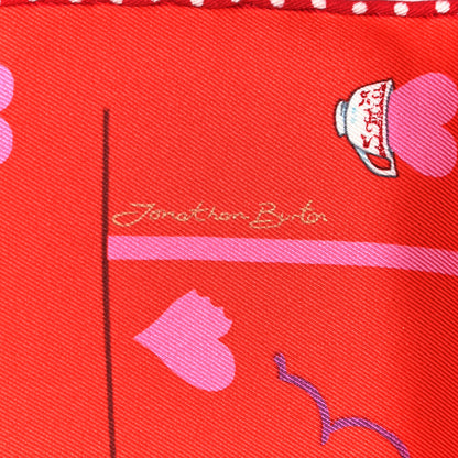 Hermes Silk Tea Time Scarf 70 Rouge Rose White 4 of 5