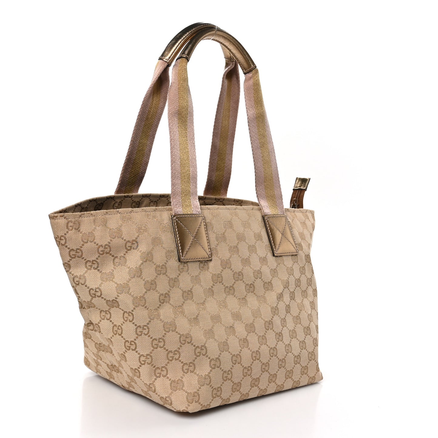 GG Monogram Medium Web Handle Bucket Tote Pink Gold