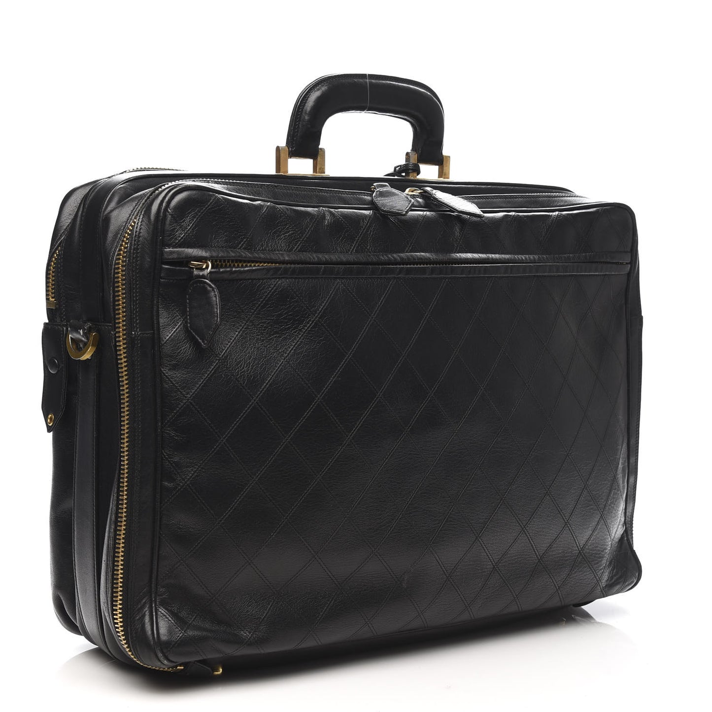 Lambskin Stitched Suitcase Travel Bag Black