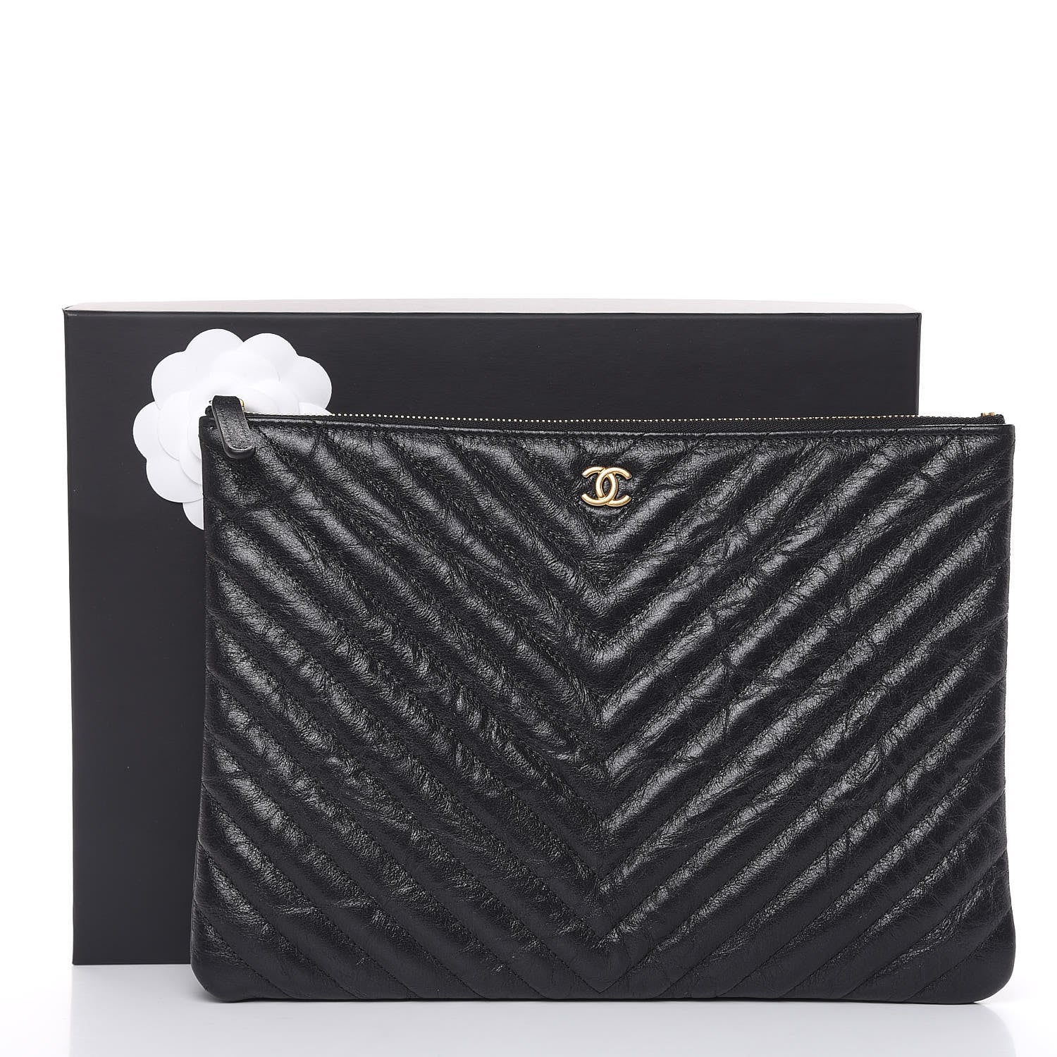 Chanel Crumpled Calfskin Chevron Quilted Medium Cosmetic Case Black 8 of 8