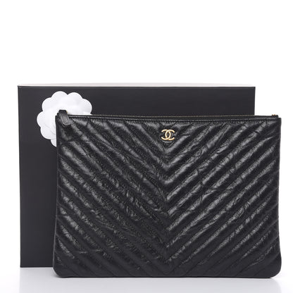 Chanel Crumpled Calfskin Chevron Quilted Medium Cosmetic Case Black 8 of 8
