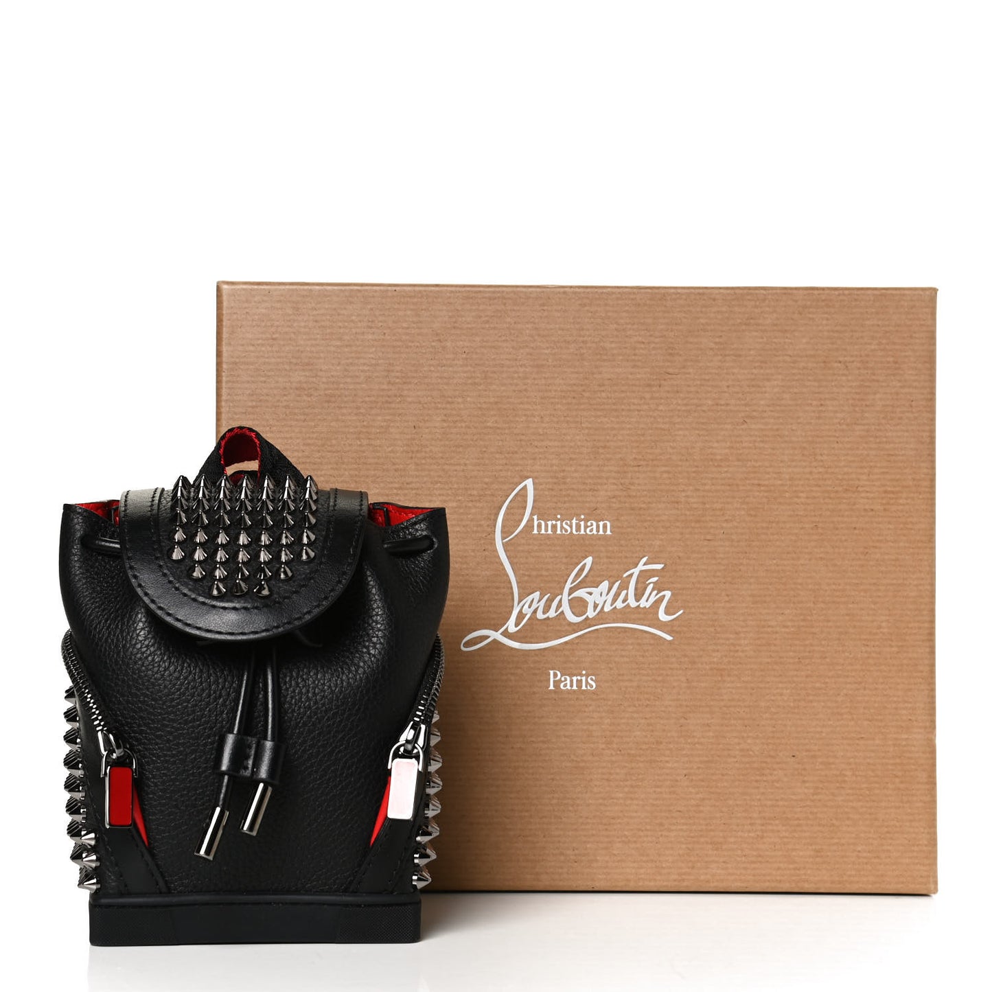Calfskin Spiked Mini Explorafunk Keyring Bag Black