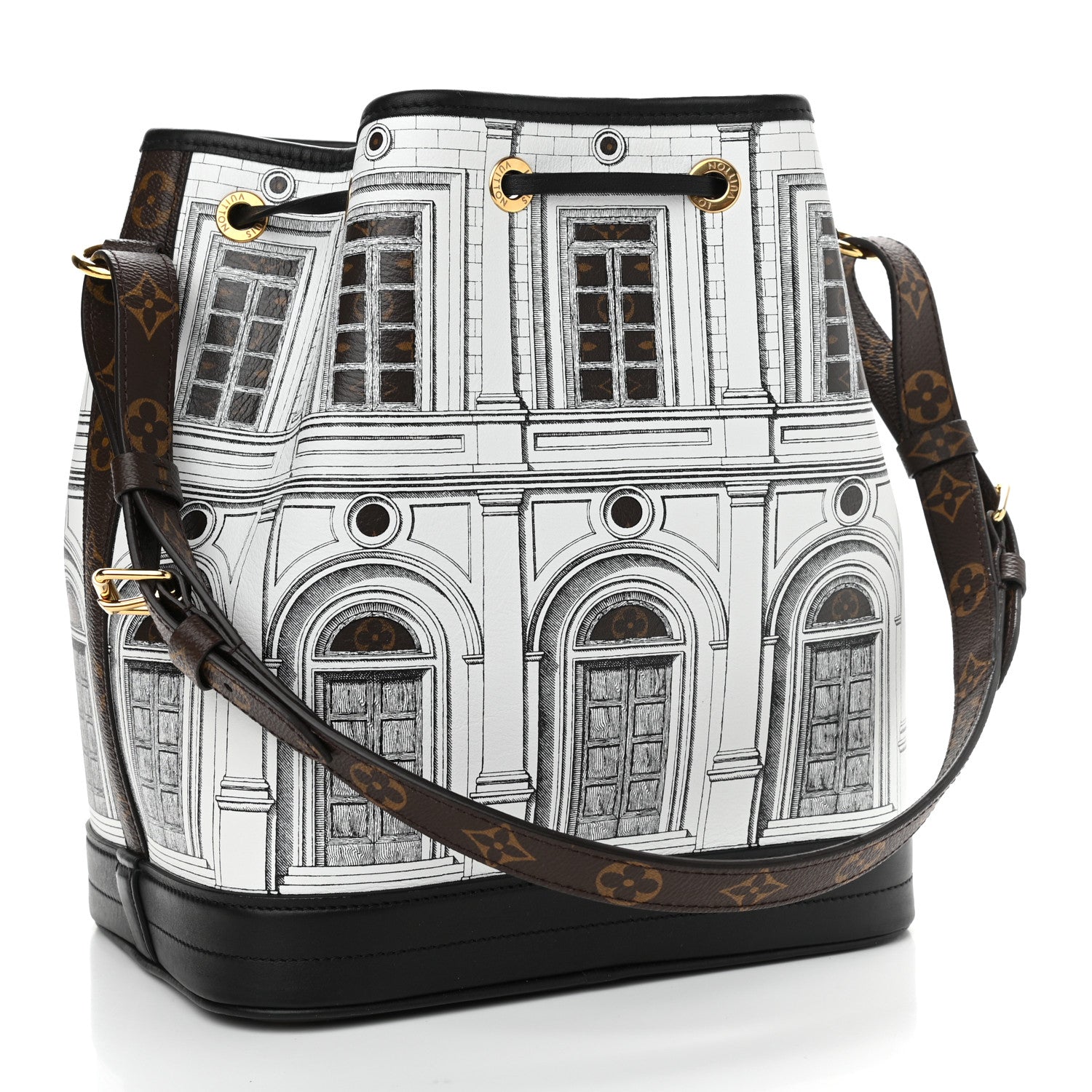 Louis Vuitton X FORNASETTI Calfskin Architettura Noe MM Black White 3 of 9