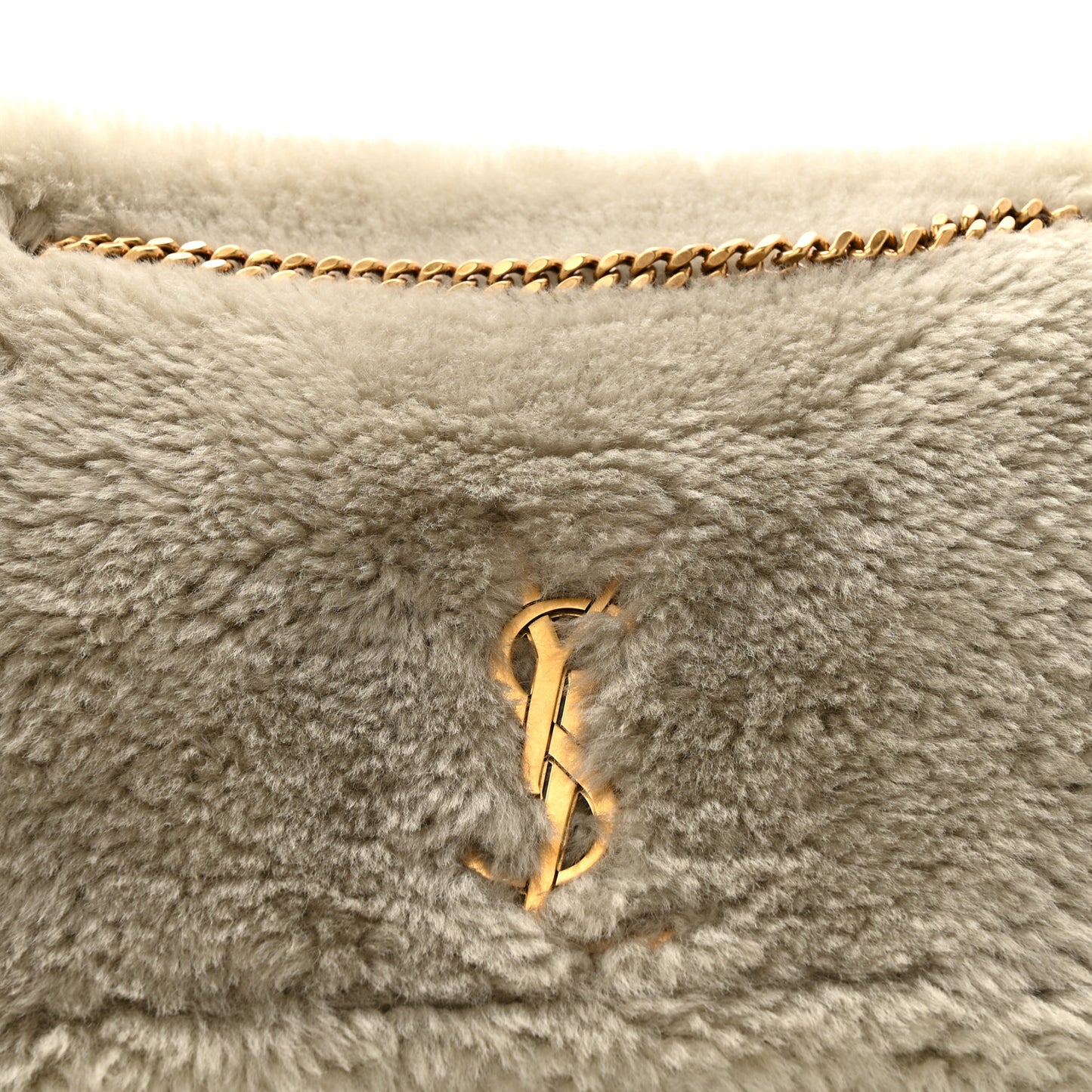Shearling Calfskin Medium Reversible Monogram Kate Satchel Grey