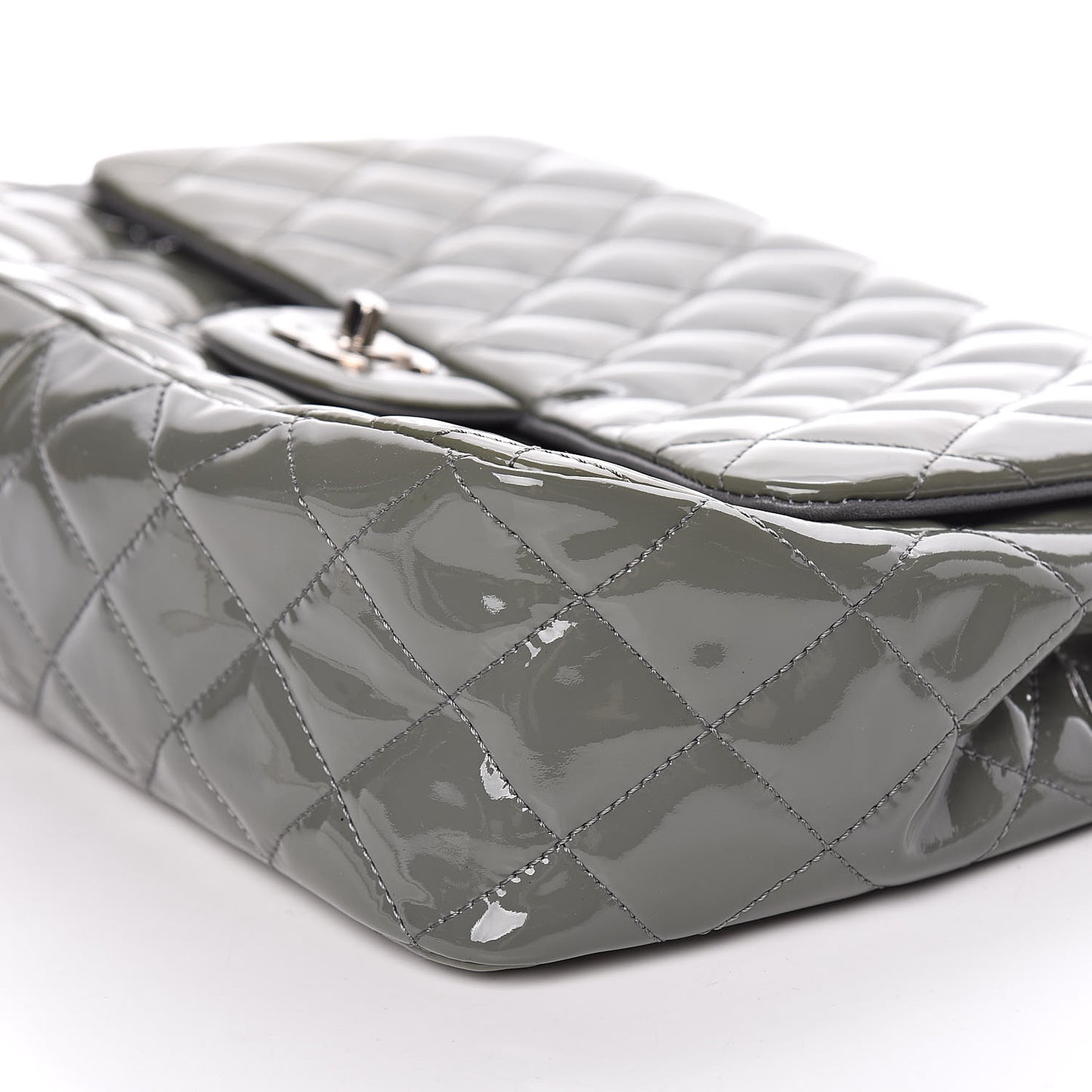 Patent Quilted Jumbo Single Flap Grey
