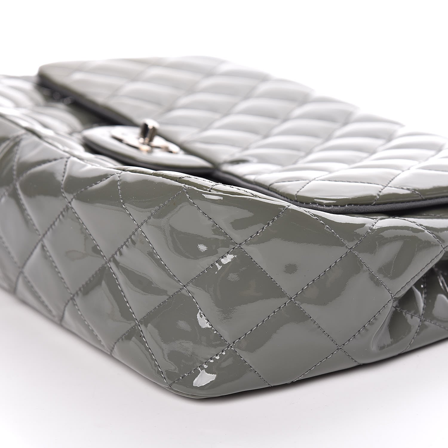 Chanel Patent Quilted Jumbo Single Flap Grey 7 of 18