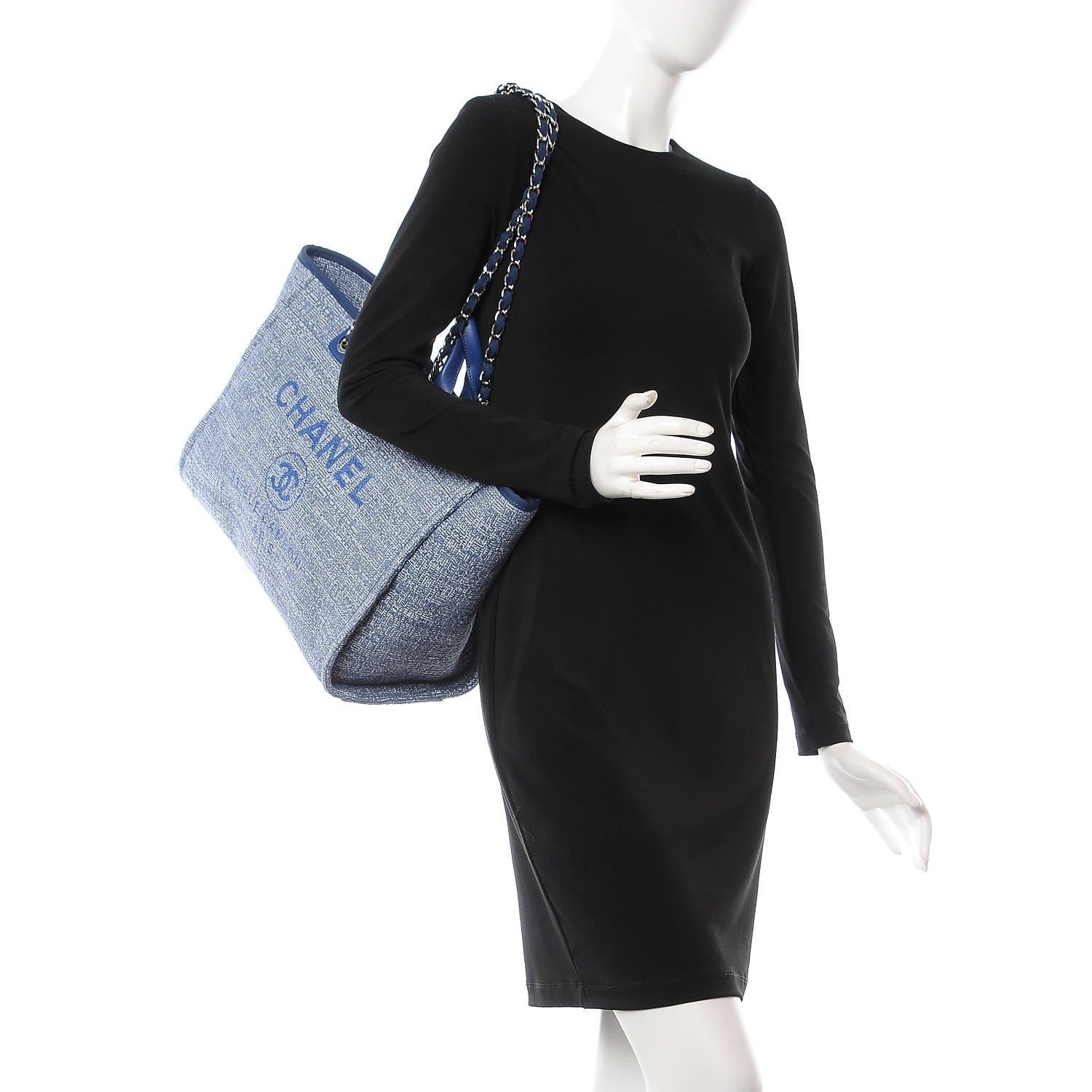Chanel Woven Straw Raffia Large Deauville Tote Dark Blue 2 of 8