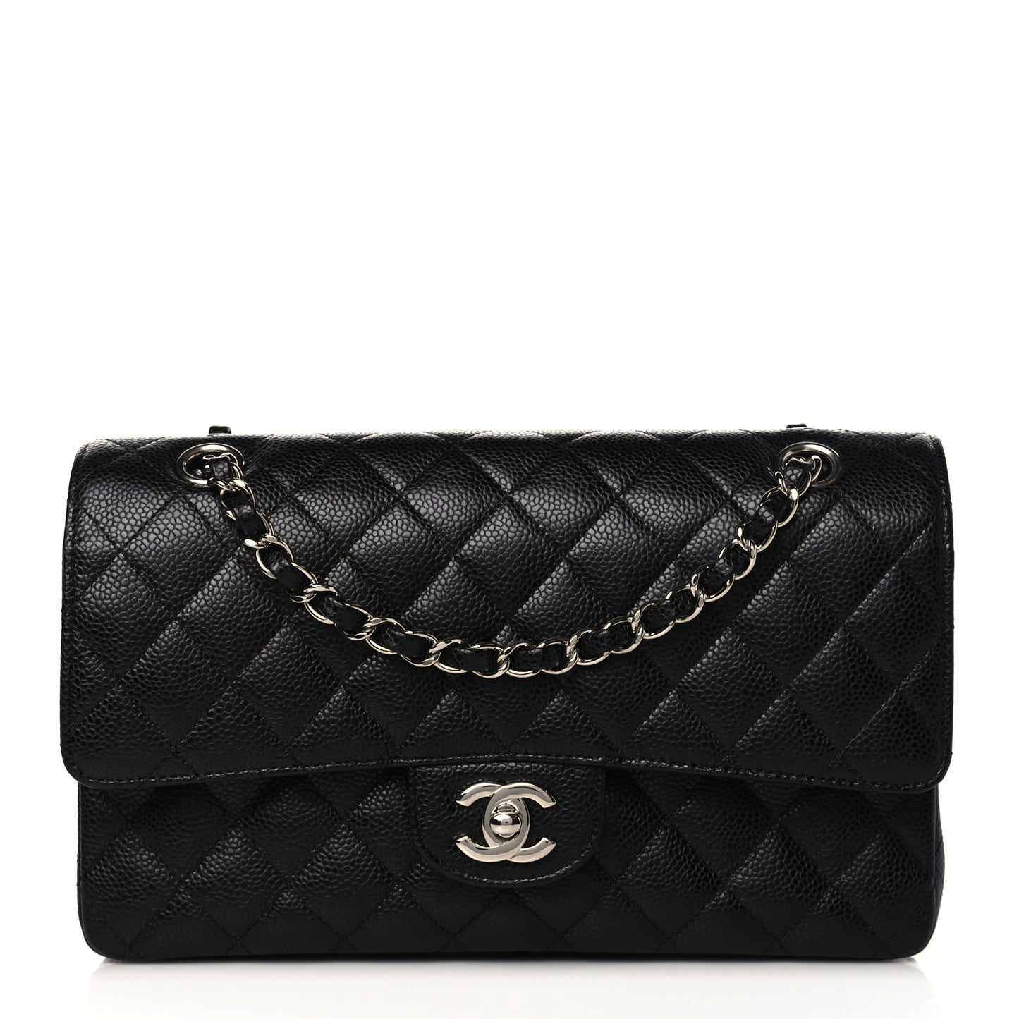 Caviar Quilted Medium Double Flap Black