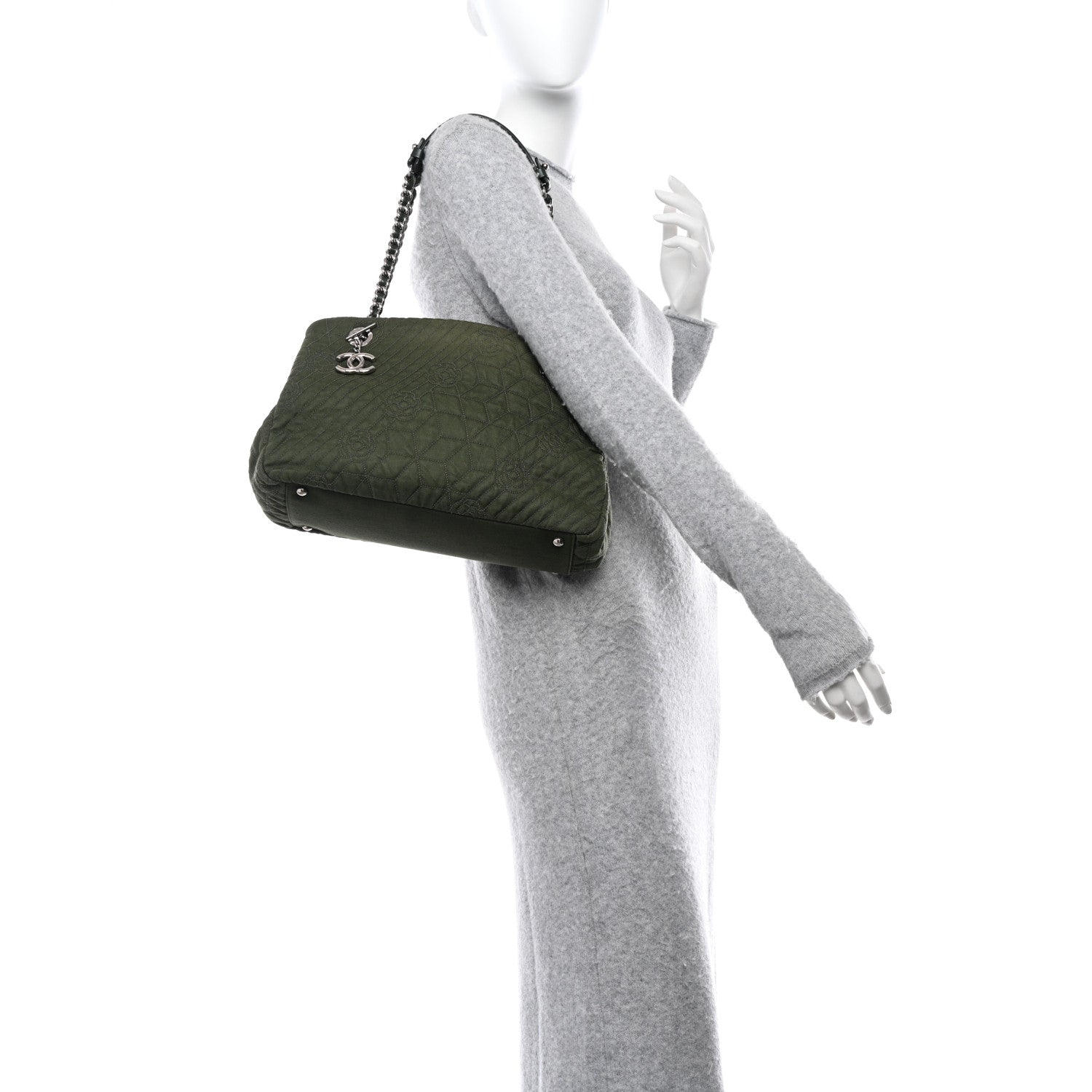 Chanel Denim Camellia Embroidered Shopping Tote Green 2 of 10