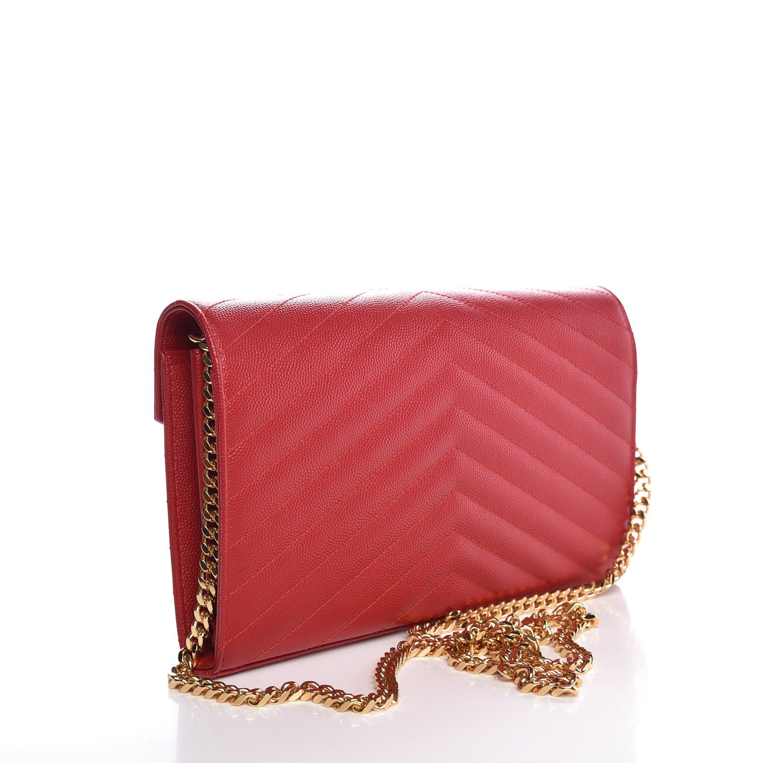 Saint Laurent Grain De Poudre Matelasse Chevron Monogram Chain Wallet New Red 3 of 7